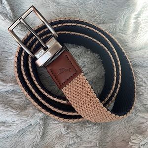 Tommy Bahama Men’s Reversible Stretchy Belt - Khaki and Navy - Size L/XL